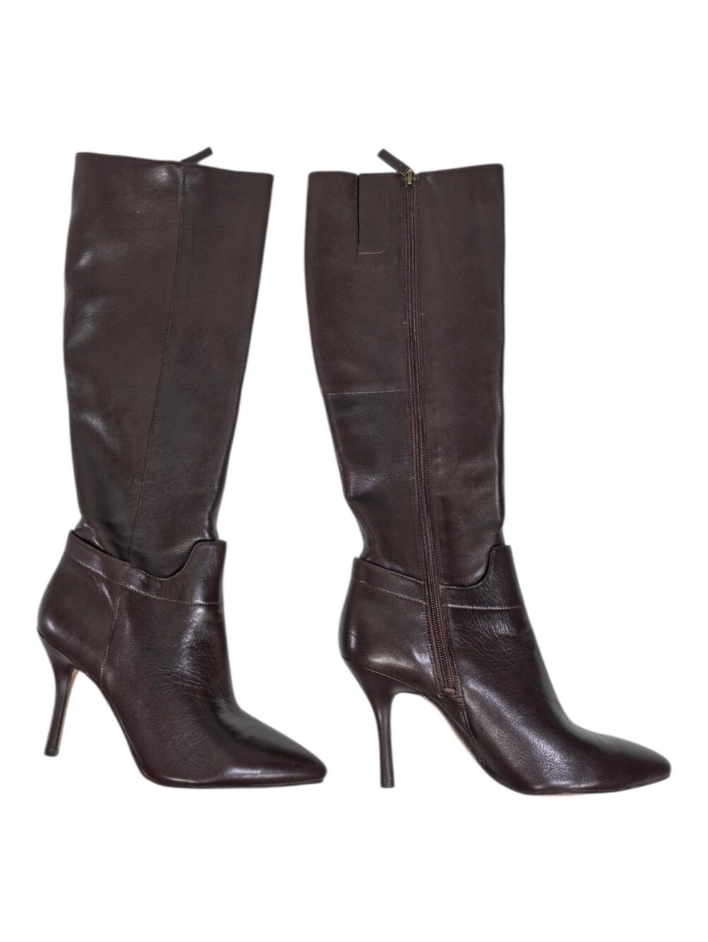 Nine West Knee High Leather Boots Womens 8 Brown Pointed Toe Stiletto Heel